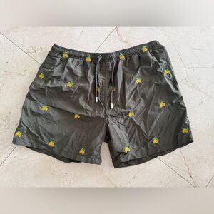 Men's Olive Swim Shorts with Lemon Print